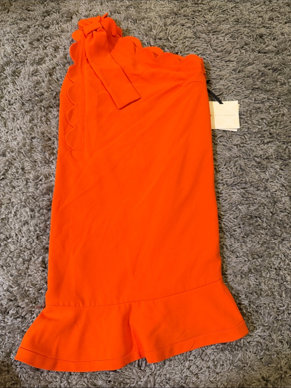 Victoria Beckham One-Shoulder Orange Scallop-Hem Dress